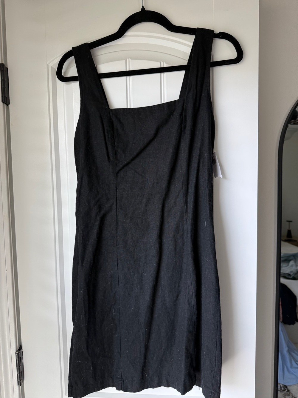 Black Linen Square-Neck Mini Dress